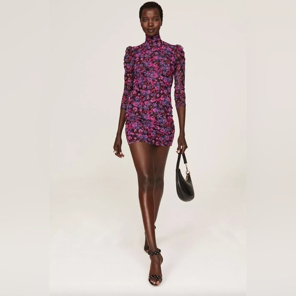 Misa Los Angeles Dress Women's Size XS Purple Pink Floral Mesh Mini Sleeves NWT - Picture 4 of 16